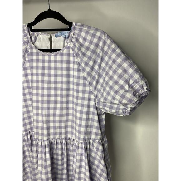 Hill House The Adeline Gingham Purple Cottagecore Mini Dress Women's Small Plaid - Picture 2 of 6
